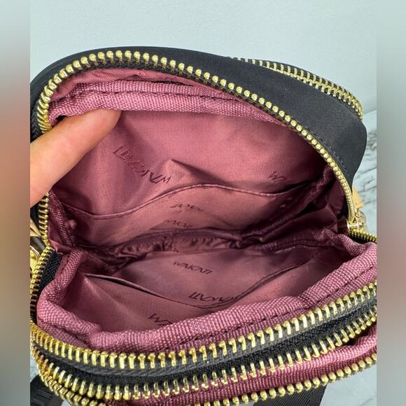 Wakati JingPin Black & Gray Nylon Crossbody Bag w/ Triple Compartments - Picture 6 of 7